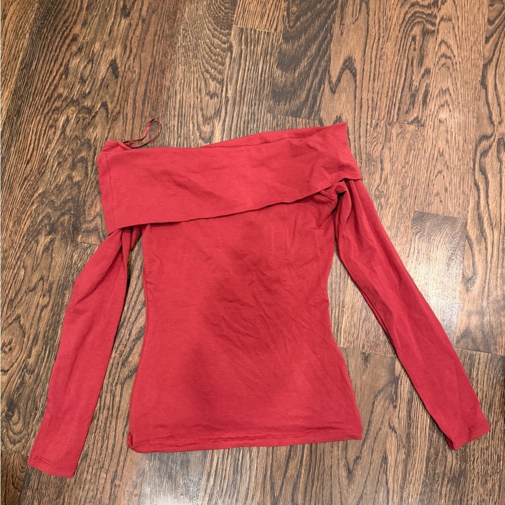 Abercrombie Burgundy Off-Shoulder Long Sleeve Top XS